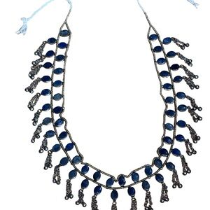 2 Rows Blue Lapis and Silver Dangle Jingle Exotic Women Gypsy Belly Dancer Belt